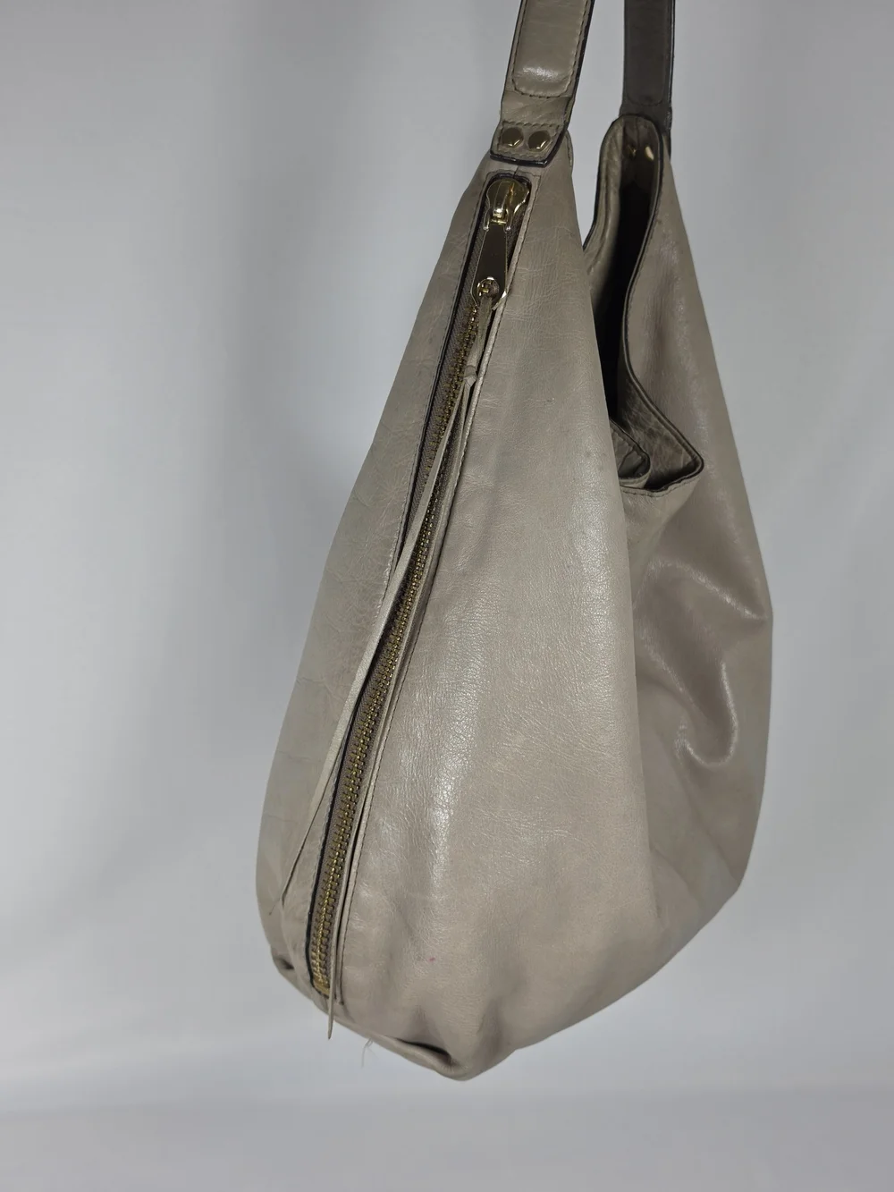 Rebecca Minkoff Hobo Bag Taupe Pebbled Leather Large Side Zip Womens Shoulder